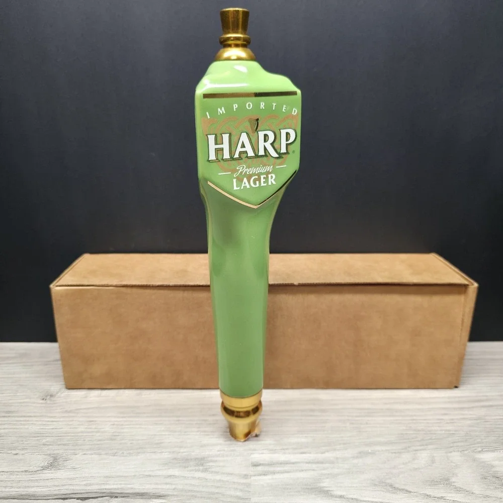 Harp Premium Lager - Green And Brass Ceramic Tap Handle - 3 Sided - 11.5